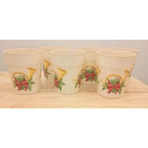 Vintage hard plastic reusable Christmas cups set of six